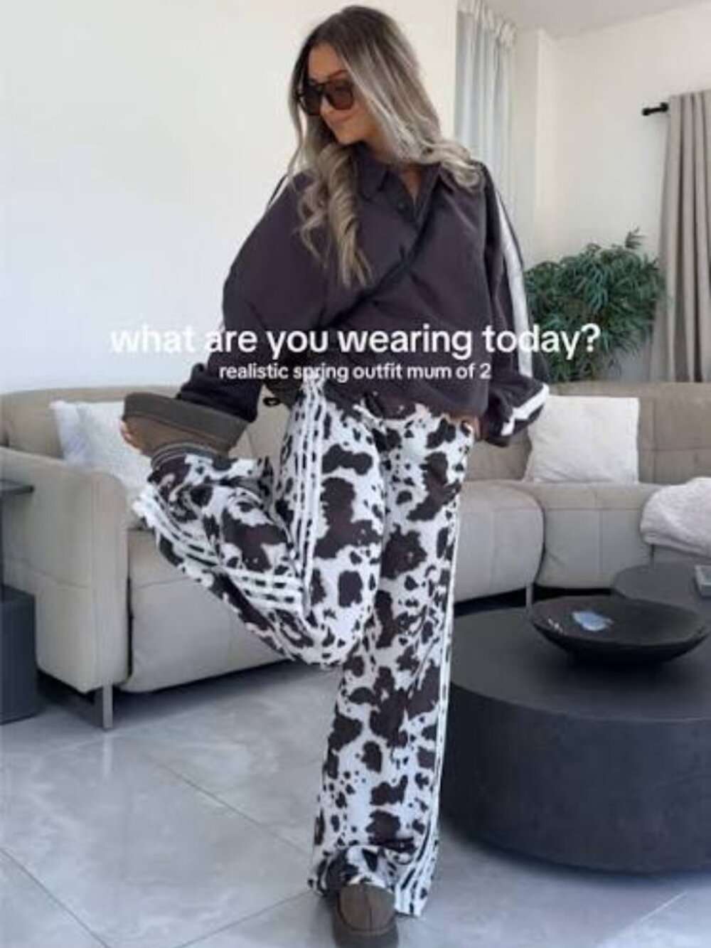 Size SMALL 🤎🤍- NWT - adidas Satin Cow Animal Print Wide Leg Pants Brown - Picture 7 of 9